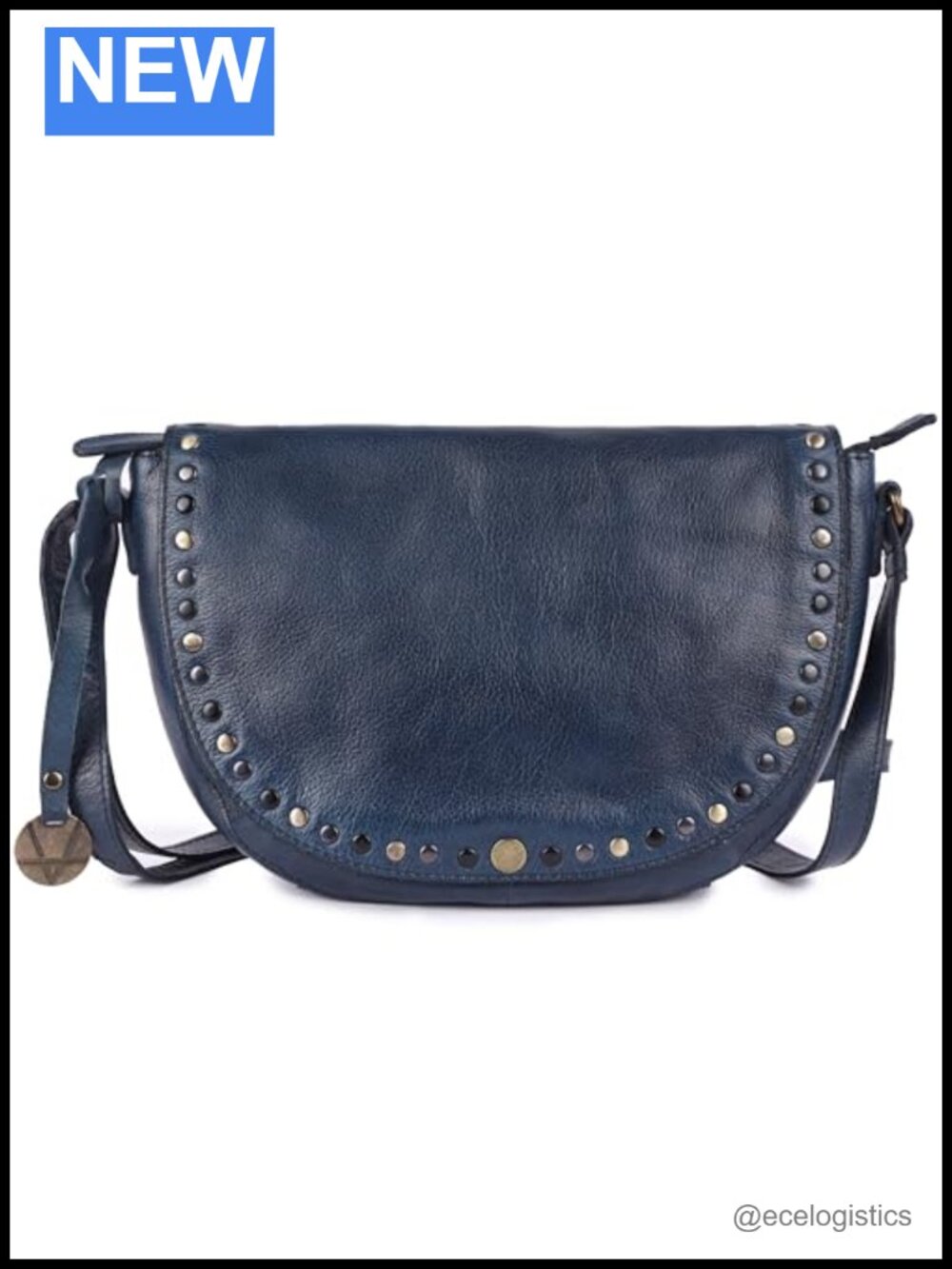Genuine Italian Leather Boho Studded Crossbody Shoulder Bag, Compact